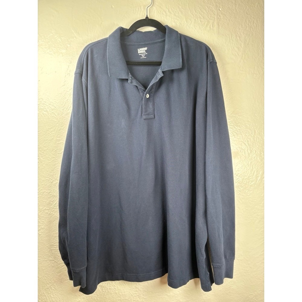 Lands End Mens Blue Long Sleeve‎ Polo Shirt XXLT Outdoors Classic Utility Preppy